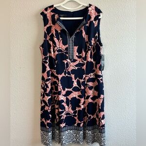 Adorne NWT Navy and Pink Sleeveless Floral Dress with V neck Woman 18W